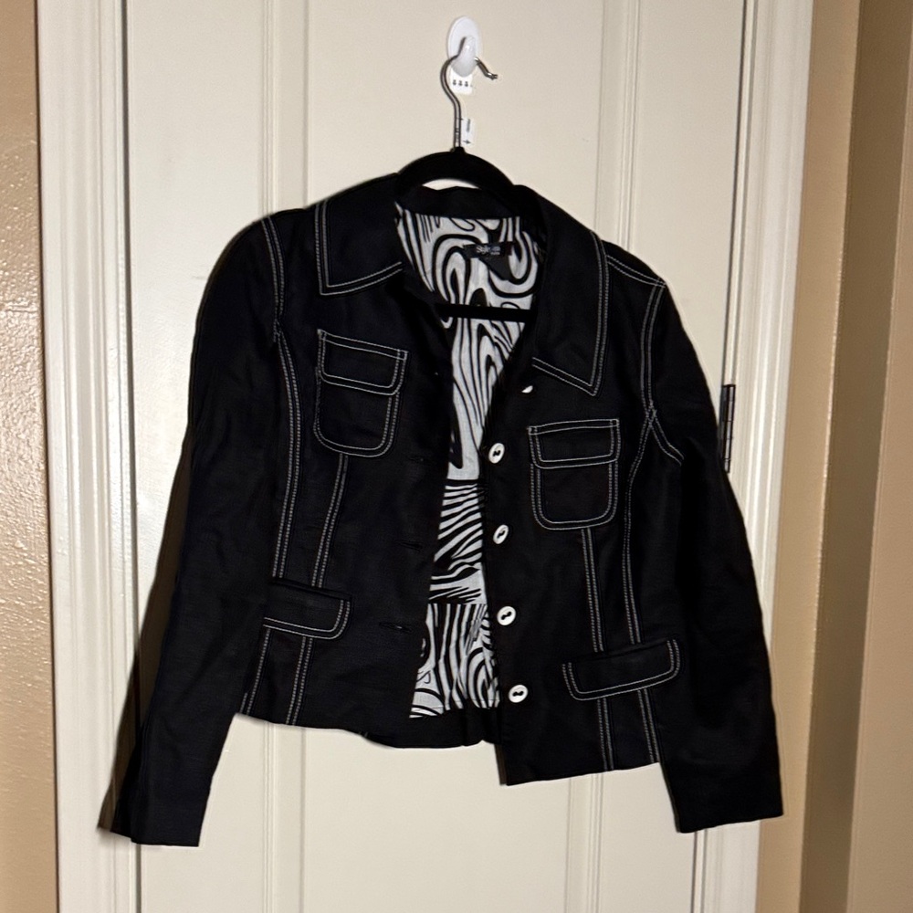 Style & Co. Black Jacket with Contrasting White Stitching